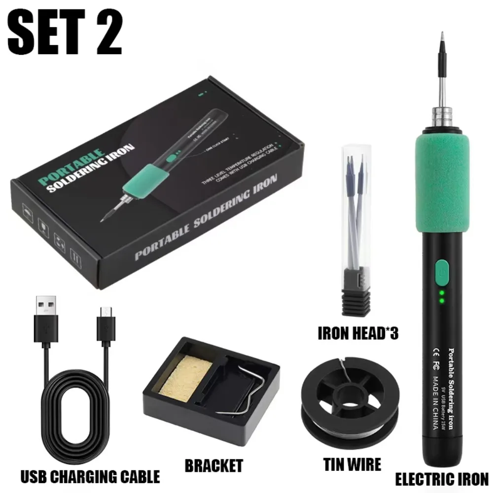 Cordless Mini Small Soldering Iron Set Dual-Use Function 3 Temperature Settings USB Soldering Iron Temperature Adjustment