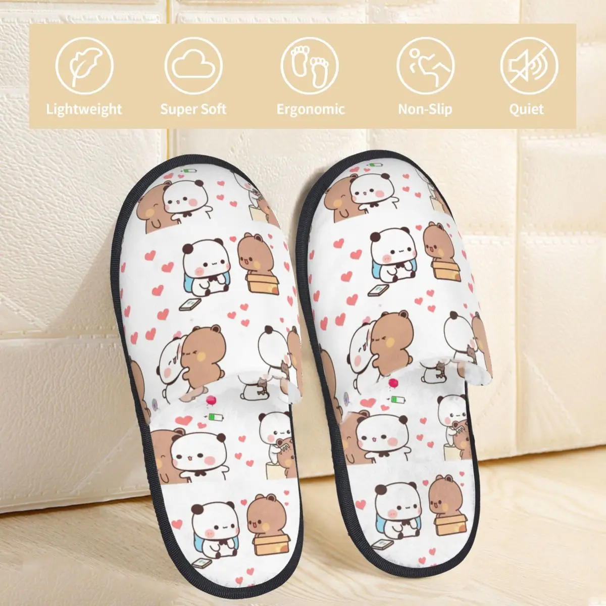 Bear Panda Love Anime Cartoon House Slippers Anti-skid Bubu And Dudu Cozy Household Fur Slippers Slides Bedroom