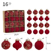 12/16pcs 6cm Wine Red Christmas Ball Ornaments Green Pink Flocking Christmas Tree Party Decoration Christmas Spheres Pendant