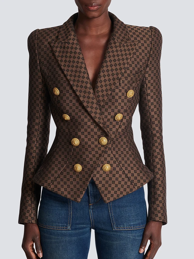 HIGH QUALITY Newest Fashion 2024 S/S Designer Jacket Women\'s Double Breasted Slim Fitting Monogram Jacquard Blazer