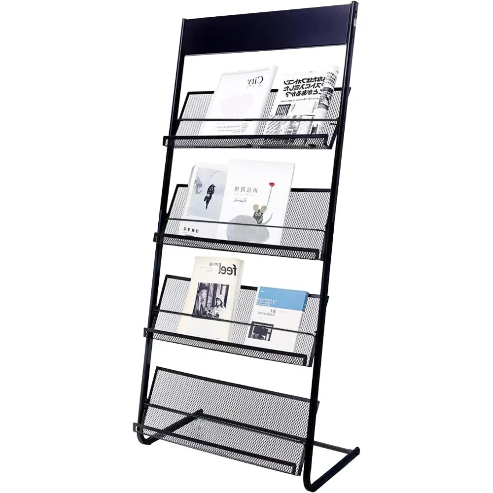 

Floor magazine rack, 4-layer iron newspaper display rack mobile bookshelf simple single page rack (311-hei), high strength