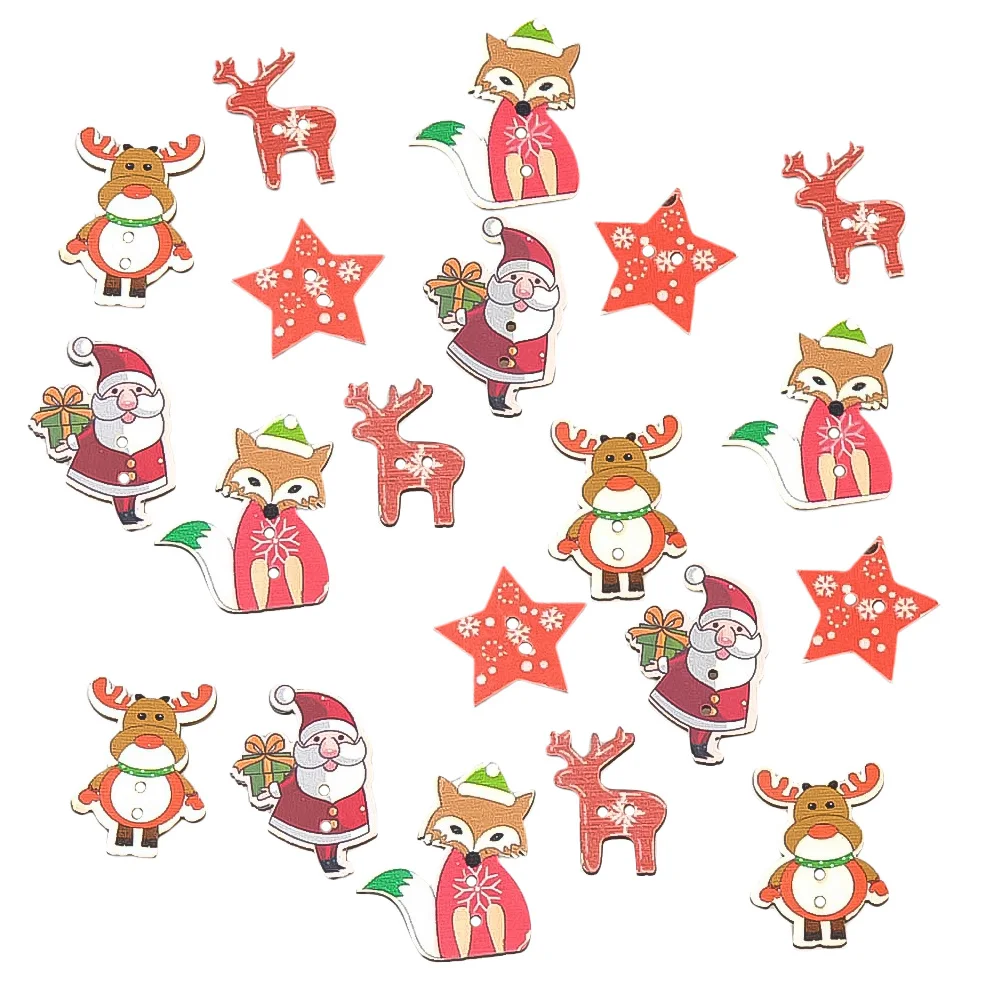 

50Pcs Wooden Xmas Buttons Durable Creative DIY Ornaments Natural Fasteners Lovely Decorations for Clothes Party and Kids Art