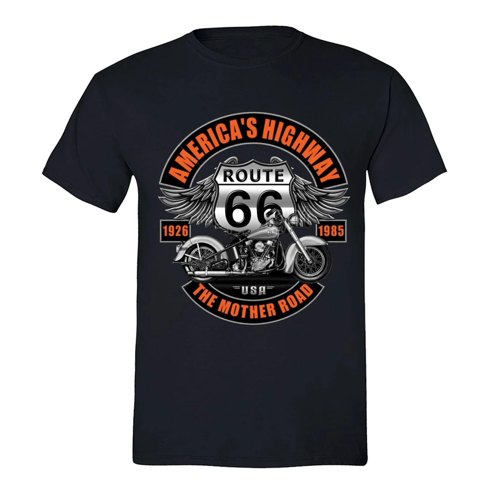 

America's Highway Route 66 USA Mother Road Motorcycle T-Shirt 100% Cotton O-Neck Short Sleeve Summer Casual Mens T-shirt