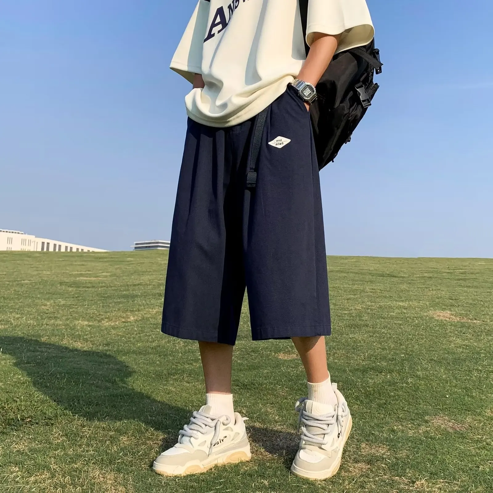 

Мужские летние тонкие свободные брюки с широкими штанинами, прямые повседневные брюки, модные повседневные шорты, дышащие, легкие