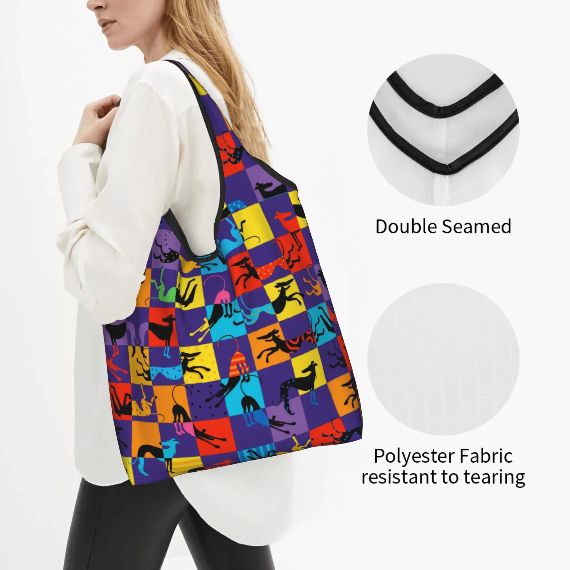 Pop Art Hounds Lurcher Grocery Shopping Tote Bag Women Kawaii Greyhound Whippet Sighthound Dog Shopper Shoulder Bag  Handbags
