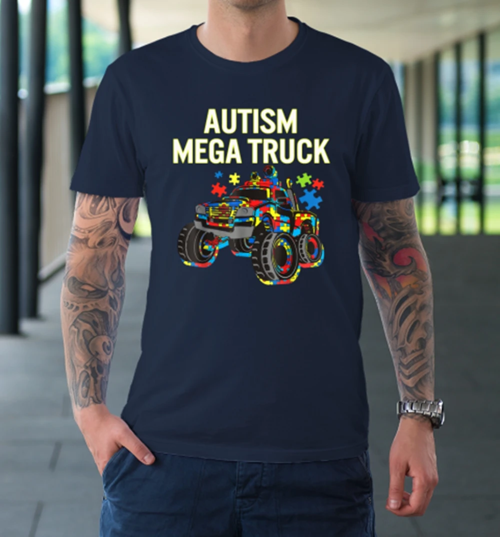 Autism Mega Truck Shirt Monster Truck Autism Awareness T-Shirt Y2k Tshirt Camisetas Mens Clothes New in Top & Tees Tee 80408