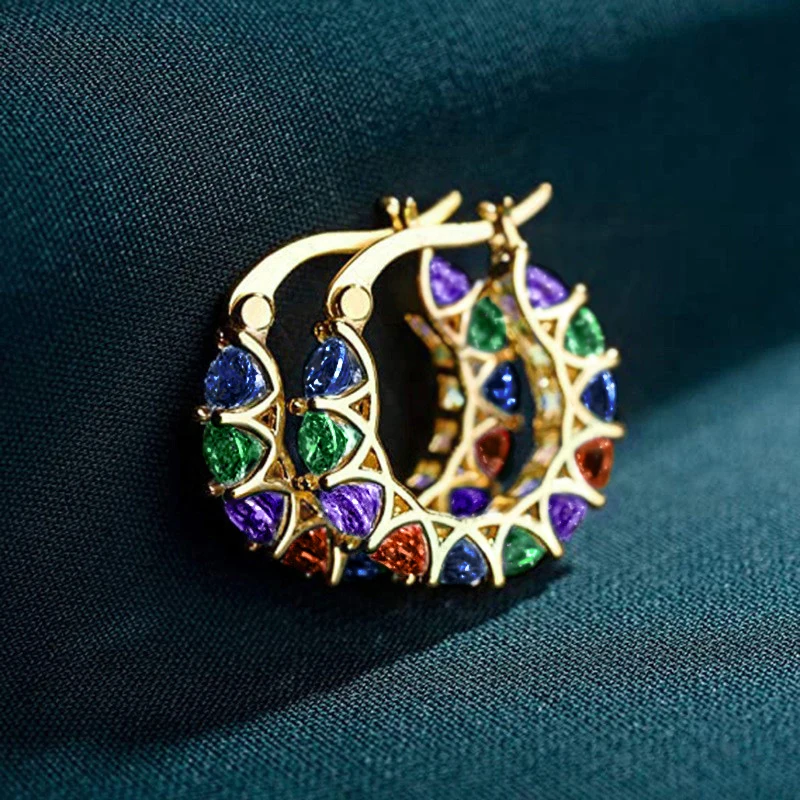 Huitan Unique Women Hoop Earrings Inlaid Shining Cubic Zirconia Trendy Special Accessories Jewelry for Wedding Party Daily