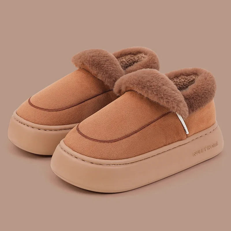 

2025 Winter Scuff Slippers with Collar Women Men Closed Back House Shoes Plush Fleece Lined Indoor Outdoor Mules