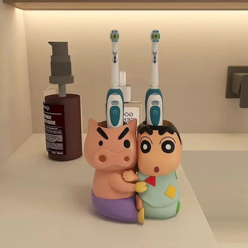 Crayon Shin-chan Bathroom Tooth Cup Holder for Man Women Home Restroom Decorations Hanging Storage Shelf Toothbrush Holders