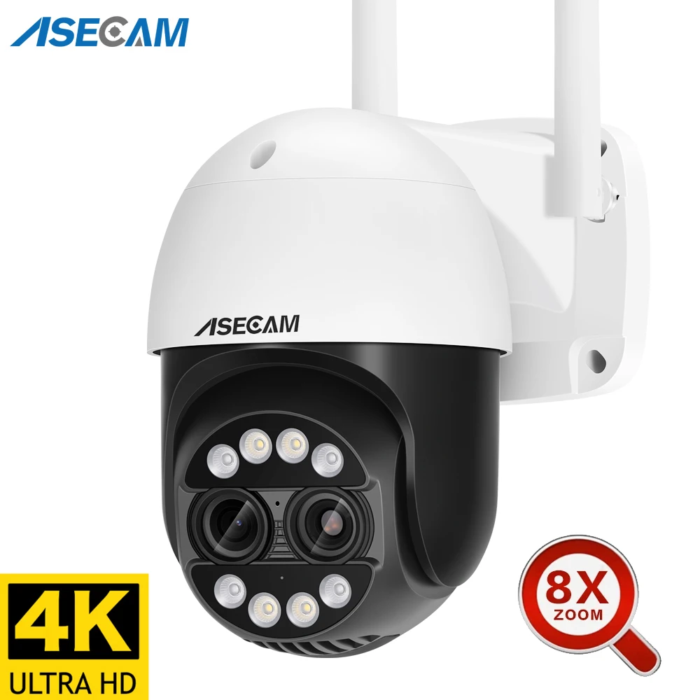 8MP PTZ WiFi IP Camera Dual Lens 2.8mm -12mm 8X Zoom 4K Outdoor AI Human Tracking CCTV Audio Home Security Surveillance Camera