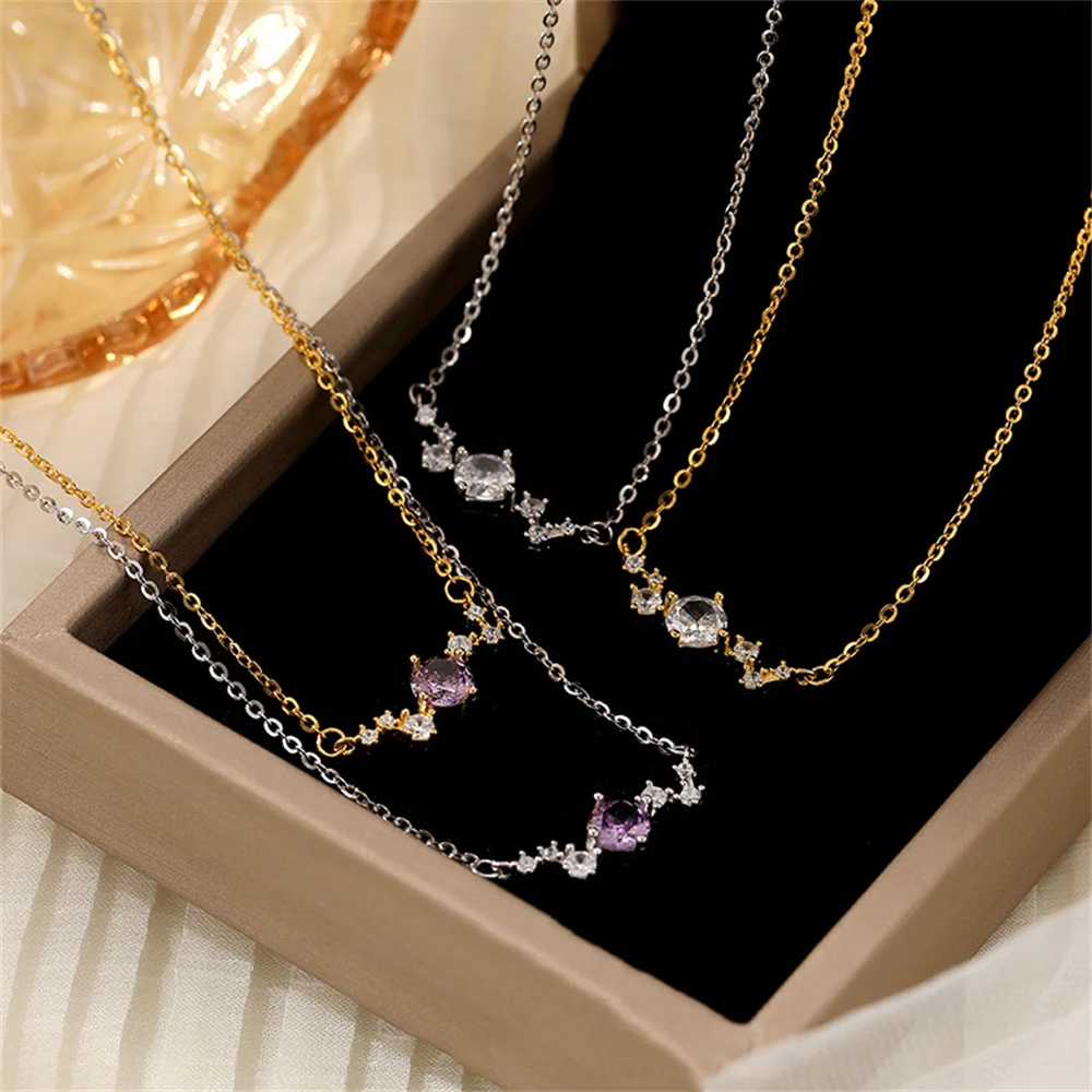 

Корейское светлое роскошное высококачественное ожерелье для женщин, стерлинговое серебро S925, фиолетовый циркон, блестящая цепочка на ключицу туманности
