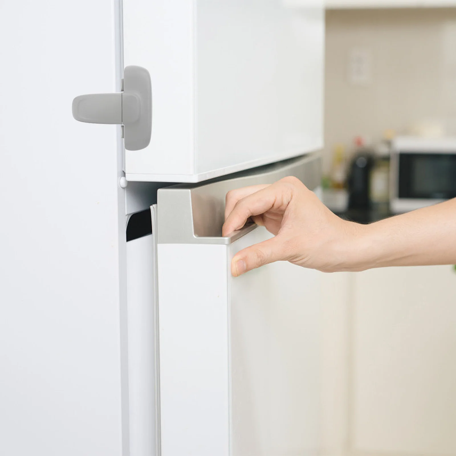1Pcs Child Safety Lock Plastic Refrigerator Lock Babyproof Safety Latch for Cabinets Drawers Freezer Door Strong Adhesive Tape