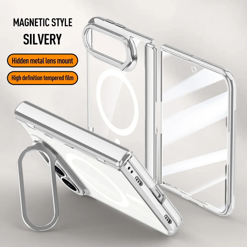 For Magsafe Magnetic Hyaline Privacy Screen Tempered Glass Protectiv Case For iPhone Ultra Spring Hinged Holder Shockproof Cover