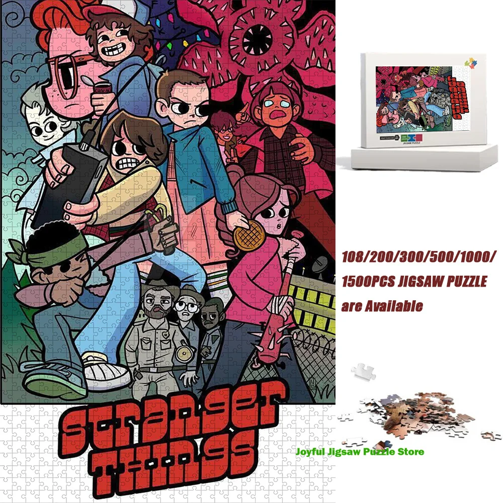 

Stranger Things Jigsaw Puzzle Cartoon Style Horror Sci-Fi Tv Series Jigsaw Educational Perfect Gift for Adults Home Decoration