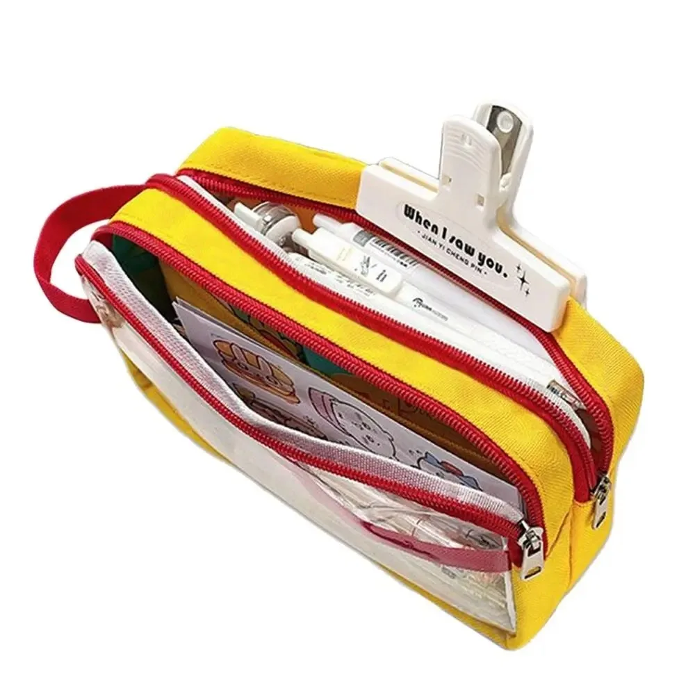 Durable Multi-layer Contrast Color Pen Bag Large Capacity Portable Stationery Storage Box Transparent DIY Pen Pouch School