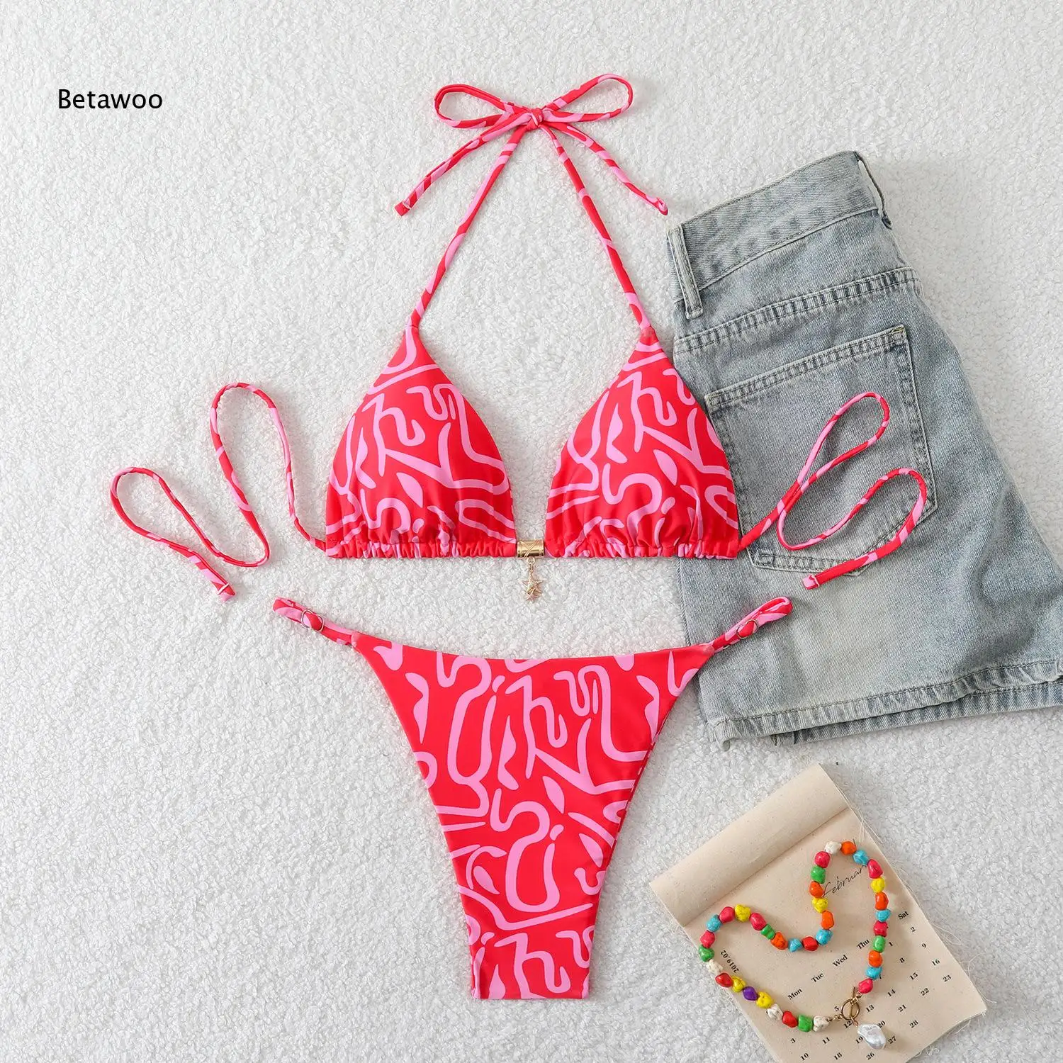 

Abstract Geometric Pattern Holder String High Cut Bikini Set