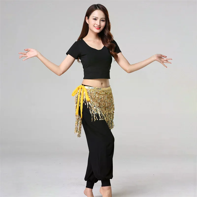 Women's Belly Dance Hip Skirt with Sequins And Tassel Rave Skirt Adult Dance Wear Hip Scarf Accessories for Ladies