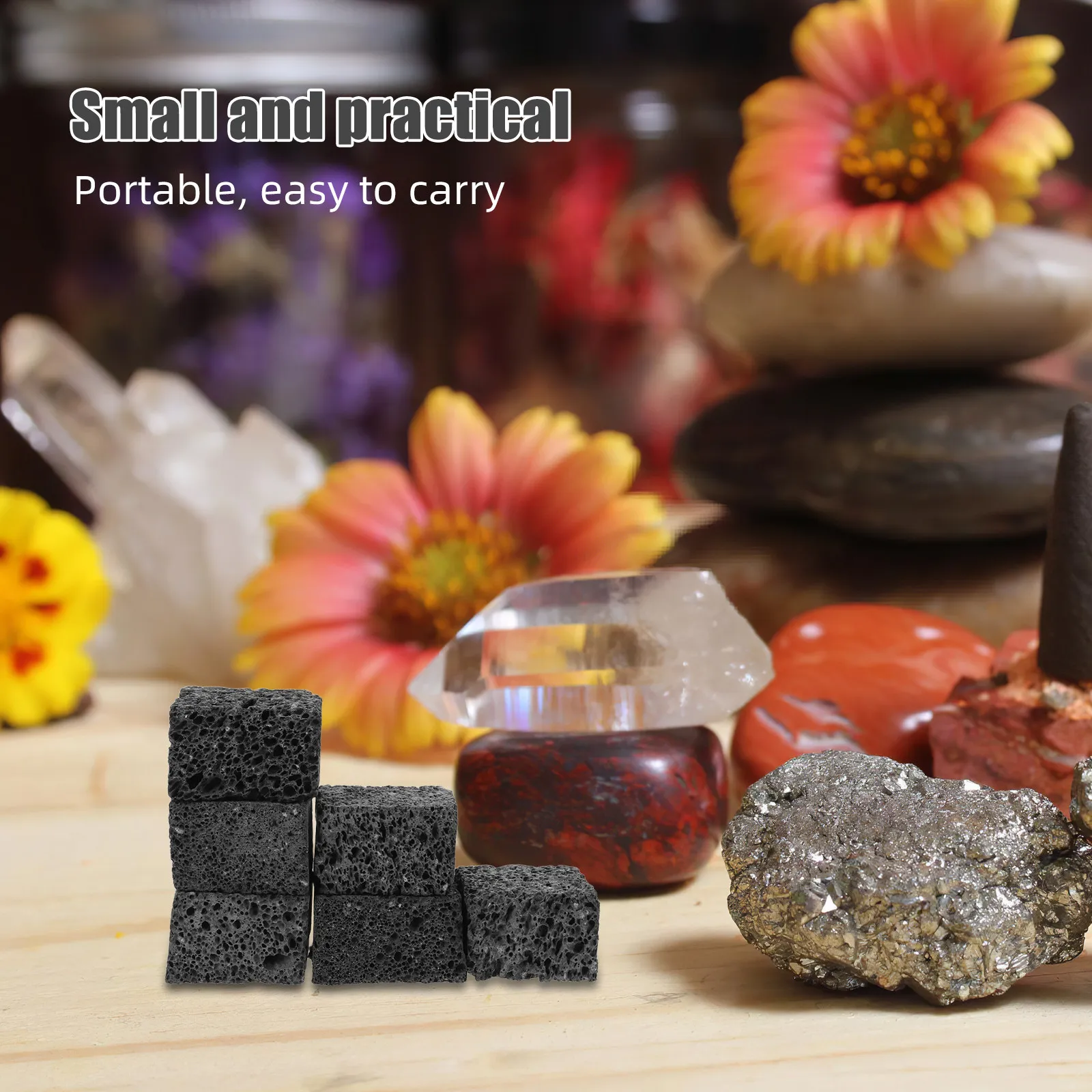 

6Pcs Black Square Volcanic Stone Diffuser Stones Natural Lava Rock Aromatherapy Diffuser Cubes for Home Office Car Portable