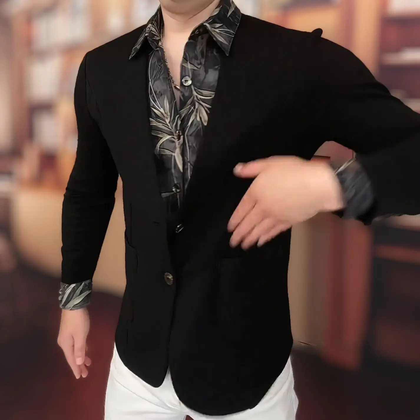 

Fashionable Slim Fit Long Sleeve Collared Men's Cardigan Jacket Fake Two-Piece Business Shirt Autumn Wear Polyester Fiber