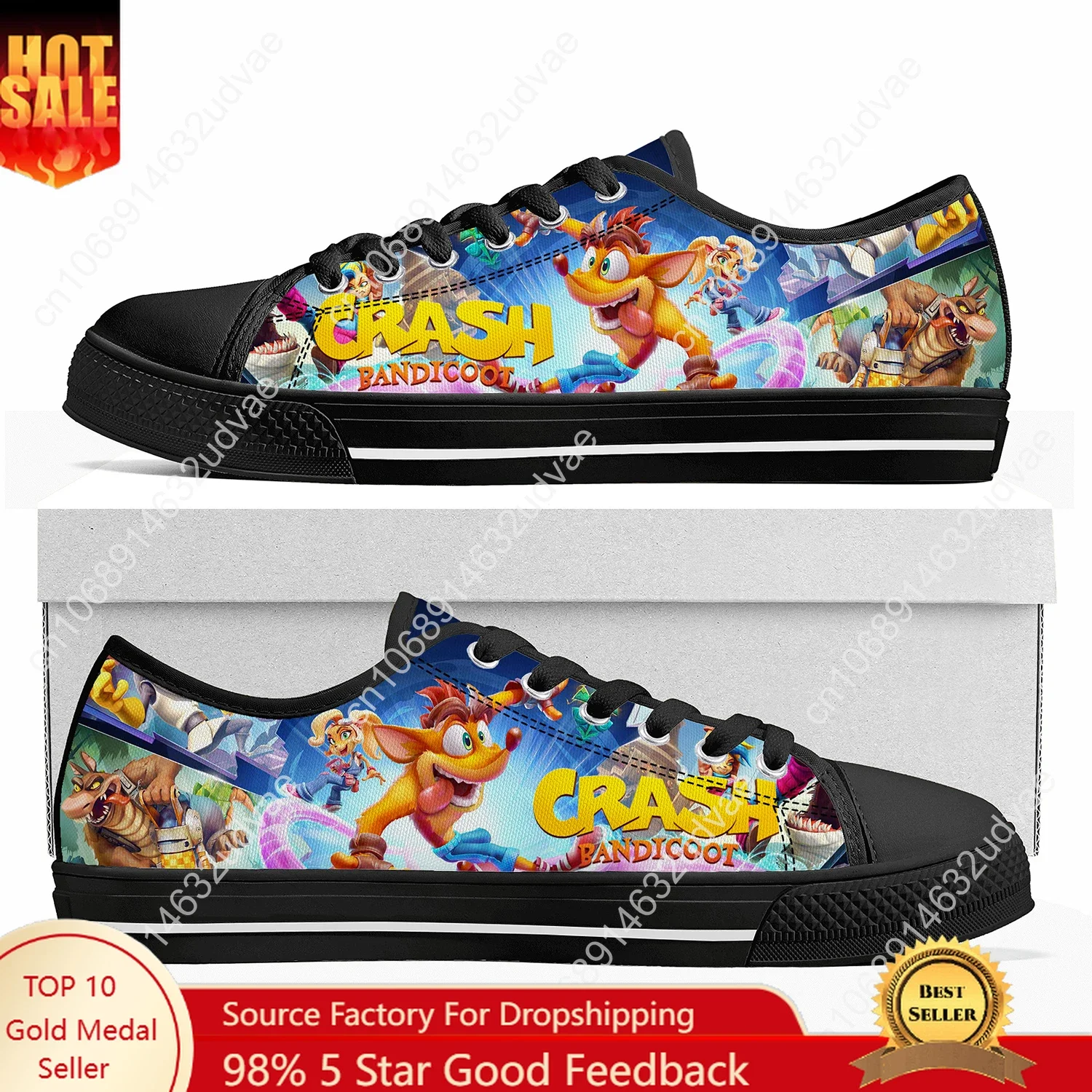 

Crash Bandicoot Low Top Shoes Men Women Teenager Sneakers Canvas High Quality Sneaker Casual Customized Couple Shoe Black Sole