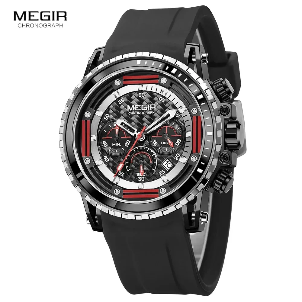 Megir Watch for Men Fashion Chronograph Quarz Watches Waterproof Sport Wristwatch with Silicone Strap montre часы relogio orolog