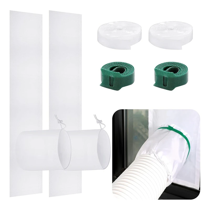 2 Set Portable Ac Window Kit Window Seal for Portable Air Conditioner Adjustable Vent Kit with Drawstring-A63M