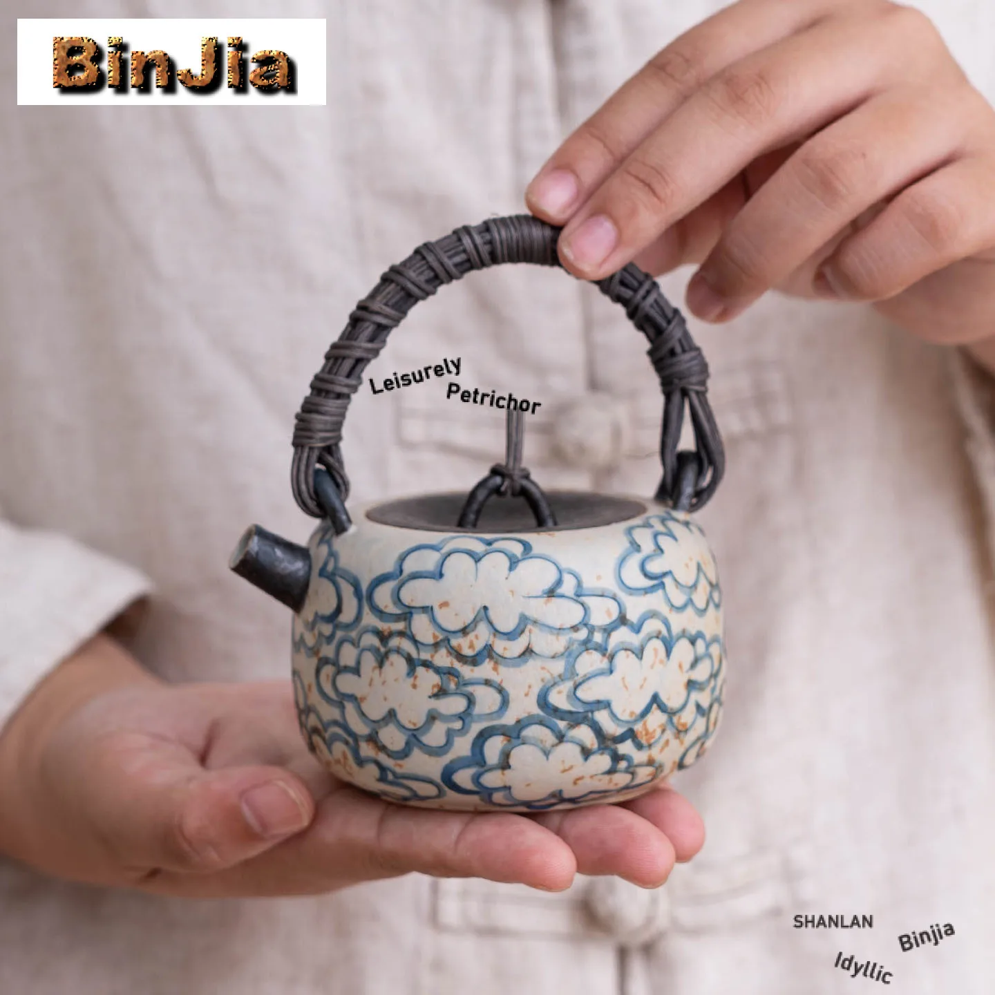 200ml Hand-painted Auspicious Clouds Lifting Handle Teapot Aesthetic Tea Infuser Pot Tea Maker Kettle With Ball Hole Tea Items