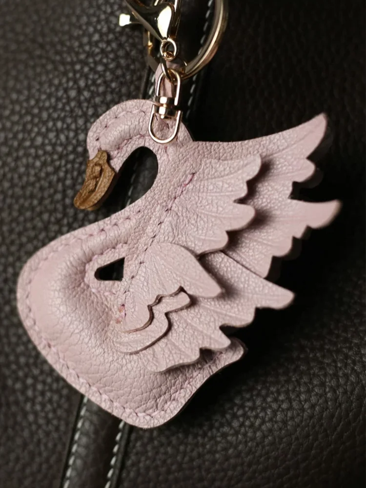 

Keychain Bag Pendant Handmade PU Leather Pink Swan Elegant For Man Or Woman Gift