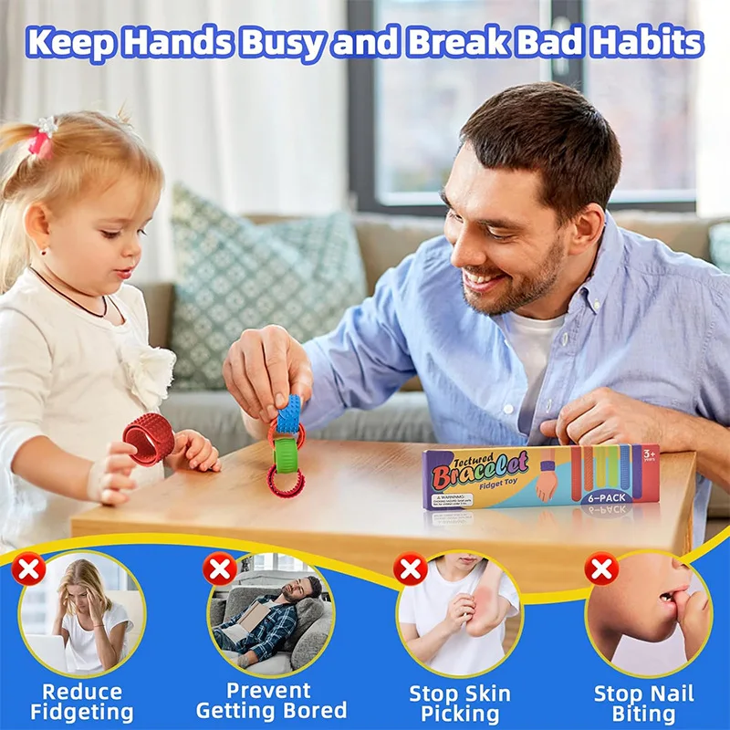 6 Pack Textured Silicone Sensory Creative Idea Toys Kids Boys Girls Fidget Anxiety Autism ADHD Calming Down Stress Relief Gifts
