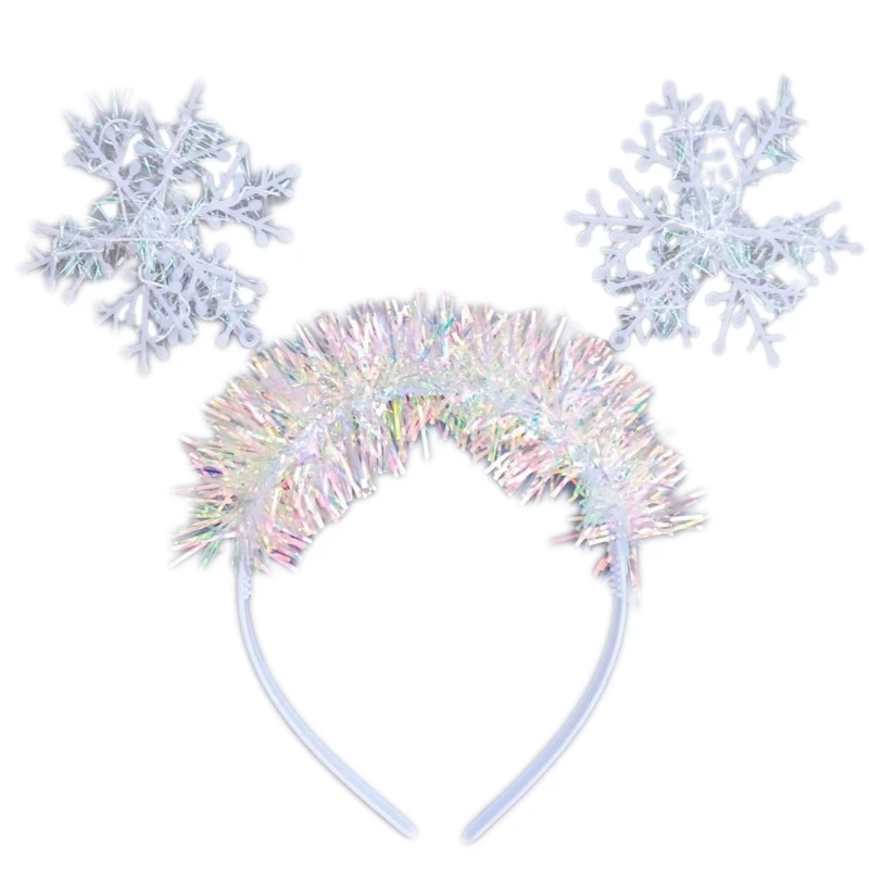 

A0NF Cute Snowflake Headband Sequins Snowflake Hair Hoop Novelty Party Headdress Garland Xmas Party Supply