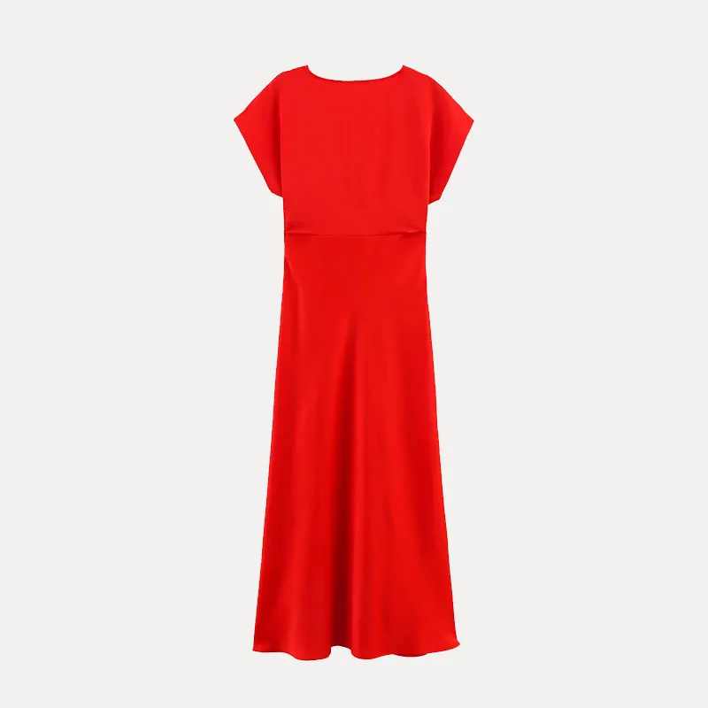 Z 2025 Spring Street Sle ort Sve الحرير الساتان يشعر ميدي Dr V Ne قطعة واحدة ألياف البوليستر 00% المرأة Dr