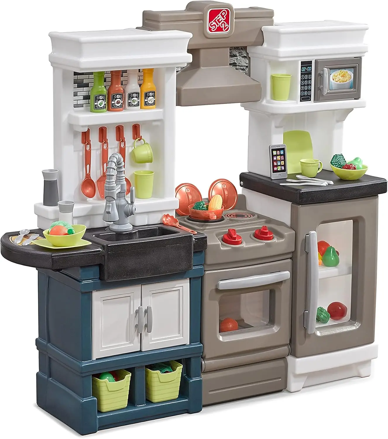 Step2 Modern Metro Kids Kitchen Playset, Indoor/Outdoor Kitchenette, Interactive Play With Lights And Sounds, Made Of Durable