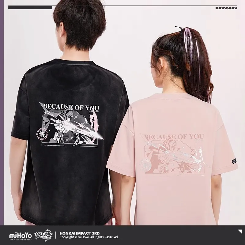 [Genuine] miHoYo Elysia T-shirt Honkai Impact 3 Elysia Theme Series Unisex Tops Because Of You Story Costume Cosplay Xmas Gifts