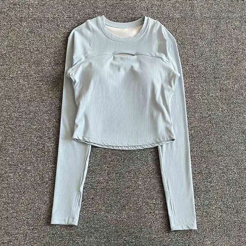 Ladies Tshirts Cropped Shirts  Hollow Out Slim Fitness Tops Women Yoga Long Sleeve T Shirt Bra Crop Top