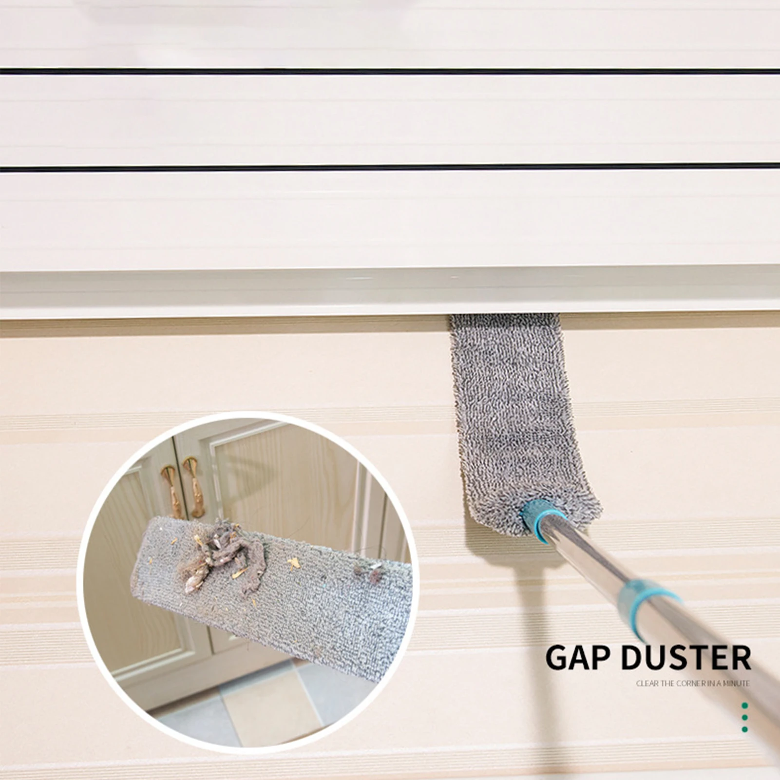 Gaps Dust Mop Microfiber Under Furniture & Appliance Mop with Extendable Stainless Steel Rod Wet and Dry Cleaning Tools