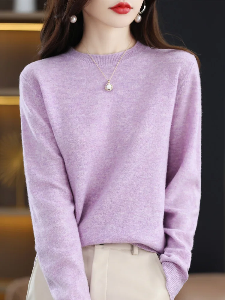 New 100% Merino Wool Women's Sweater O-neck Pullover Spring Autumn Cashmere Knitwear Basic Female Long Sleeve Wool Clothing Top