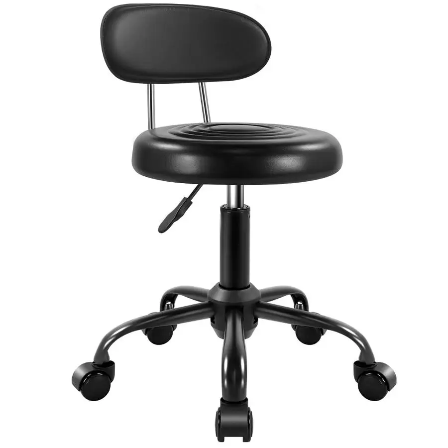 Stool with Wheels Swivel Stool with Back Height Adjustable Chair PU Leather Rolling Chair Ideal for SPA Salon Home Office Drafti