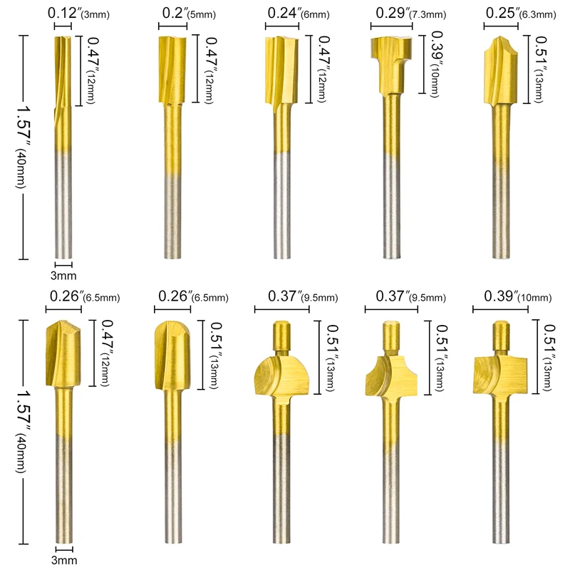 XCAN HSS Rotary Milling Cutter 3mm Shank Titanium Coated Woodworking Router Bit Cutter for Dremel Rotary Tools Carving Bit