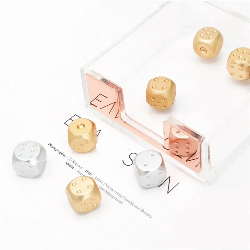 Precision Aluminum Alloy Dice With Box Dominoes Game Camping Poker KTV Bar Party Props Dices Set Solid Metal Silver Gold Color