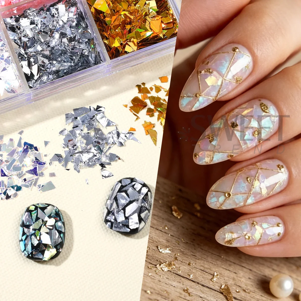 15 Grids Iridescent Broken Glass Nail Glitter Flakes Irregular Aurora Fragments Sequins DIY Elegant Sparkly Manicure Accessories