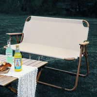 Two-Person Folding Wood Grain Camp Chair,Portable Multi-functional Aluminum Alloy Outdoor Camping Leisure Chair