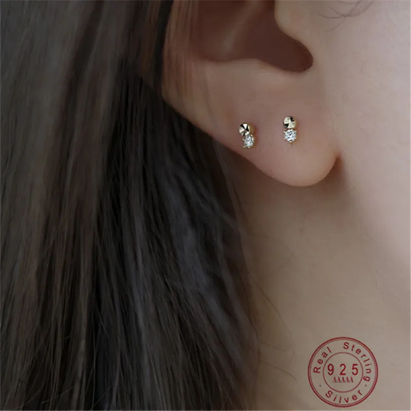 Faceted Zircon Little Bean Stud Earrings S925 Sterling Silver Daily Popular Female Accessories Birthday Gifts All Occasion