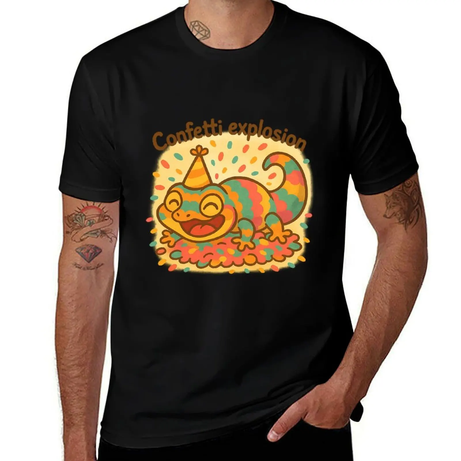

Colorful Gecko Confetti Party Explosion Cute Art T-Shirt boys whites Aesthetic clothing mens graphic t-shirts pack