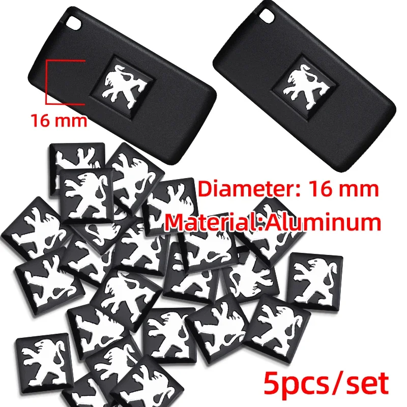 2/5/10PCS/lot 16mm Car Key Shell Square Emblem Symbol Sticker Logo For Peugeot 206 207 307 308 Citroen C2 C3 remote car keys