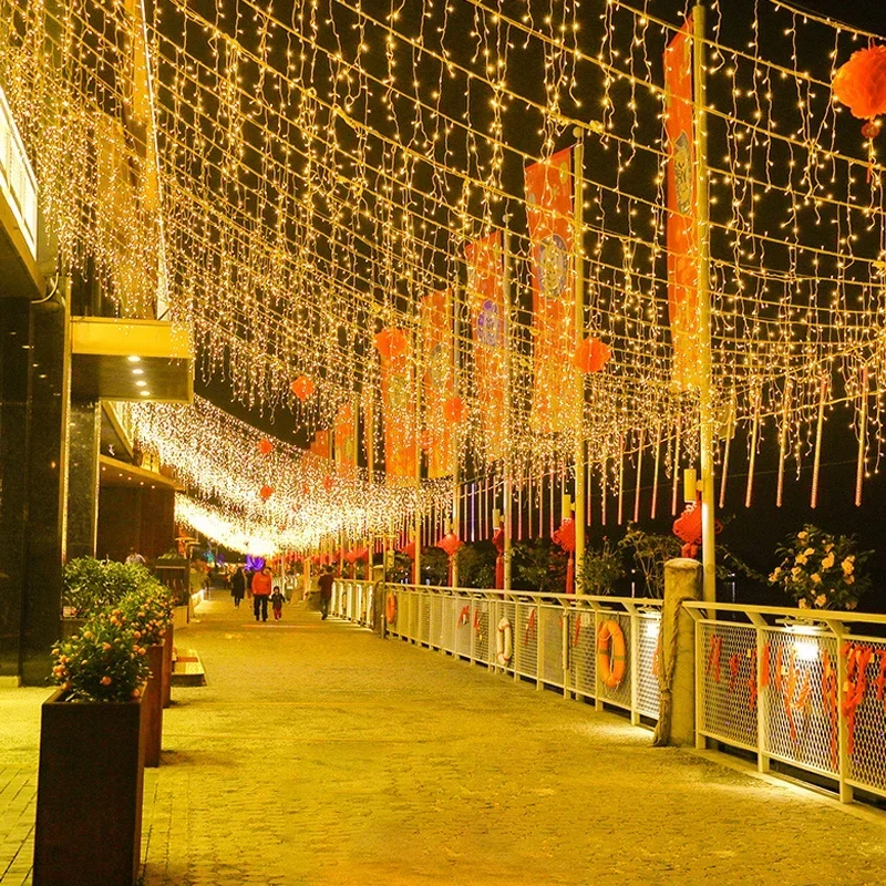 Guirxiété Lumineuse LED Imperméable pour l'Extérieur, Rideau Décoratif, Cascade, Rue, Ramadan, Noël