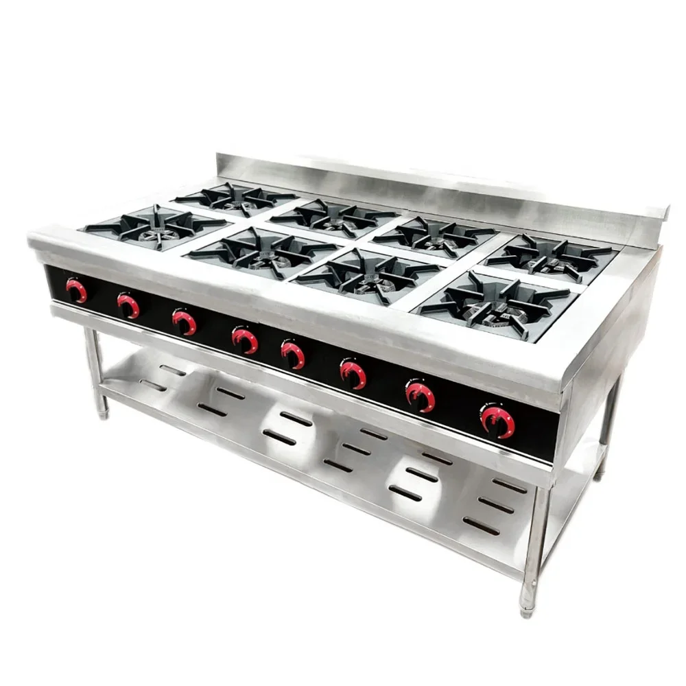 Stainless Steel Commercial Industrial Restaurant Range Stove 8 Burner with Shelf for Kitchent
