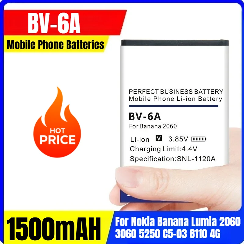 

BV-6A 3.85V 1500mAH Mobile Phone Batteries for Nokia Banana Lumia 2060 3060 5250 C5-03 8110 4G