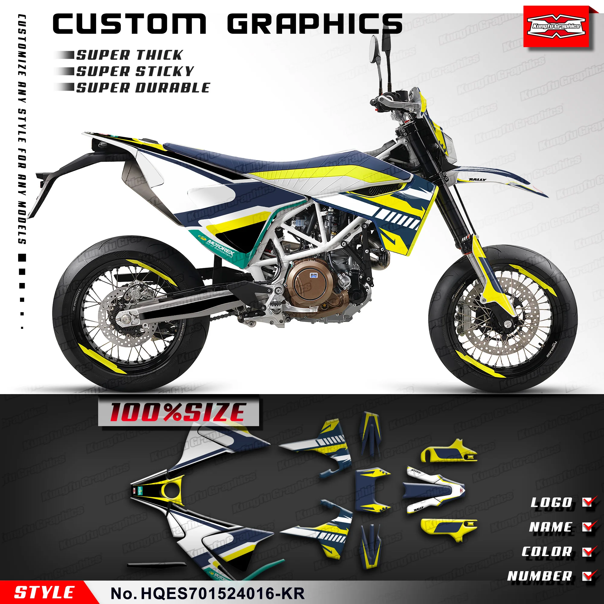 

KUNGFU GRAPHCS Custom Sticker Vinyl Wrap Kit for Husqvarna Enduro Supermoto 701 2015-2024, HQES701524016-KR