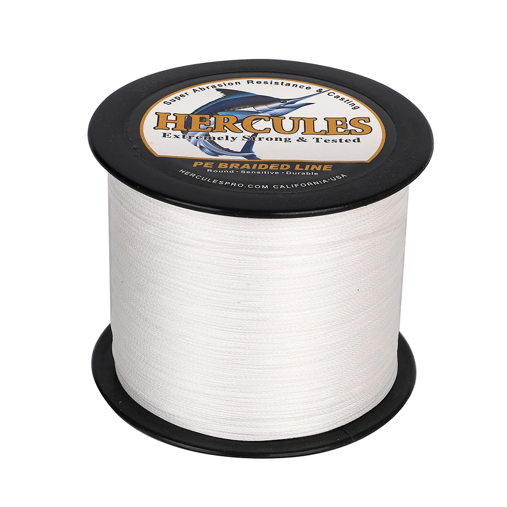 Hercules Fishing Line PE Braided Multifilament White Fishing Cord Strong 4 Strands Fishing Lin100M 300M 500M 1000M 1500M 2000M