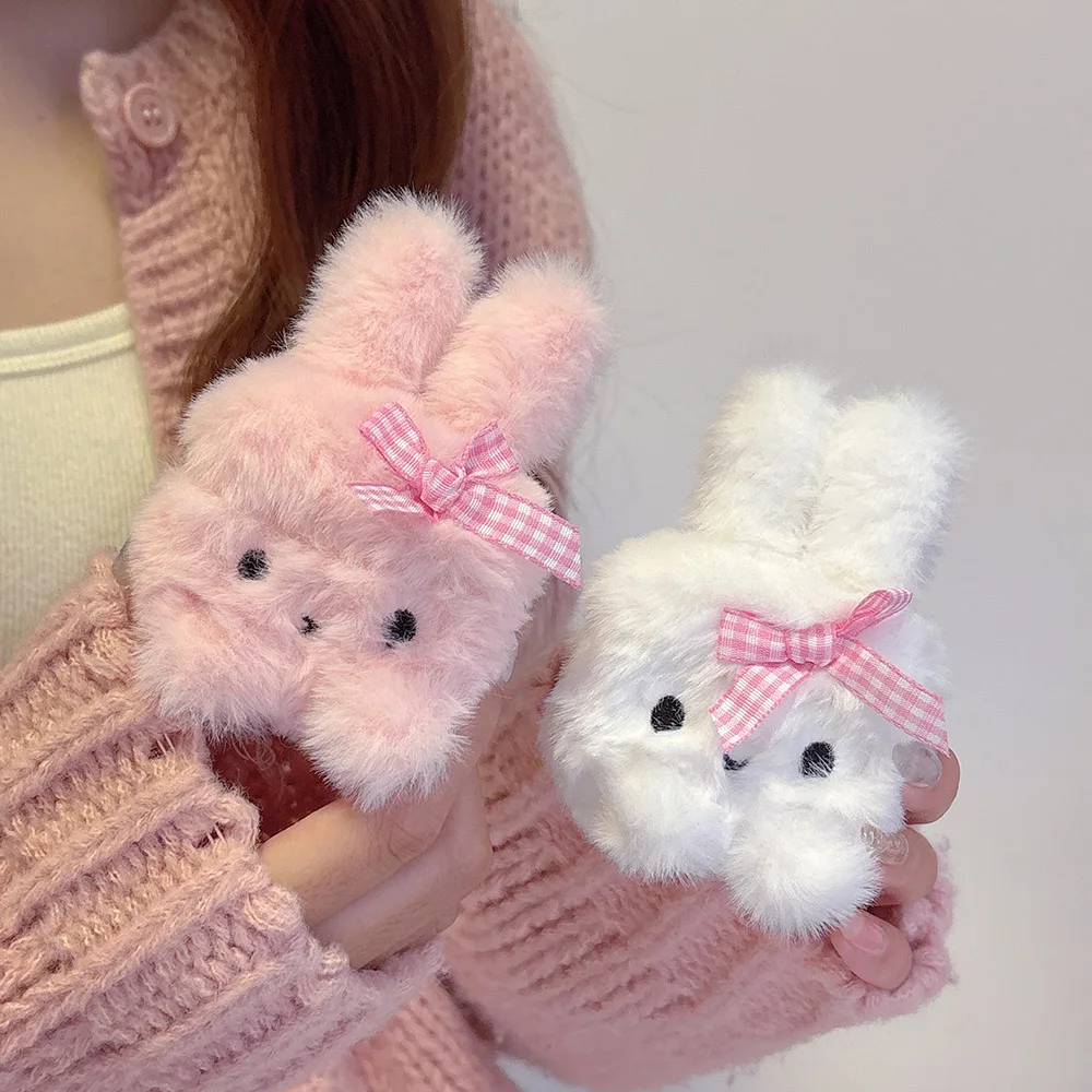 מתנת חורף מתאימה לבנות פלוש חמוד ורוד קשת ארנב רך תיק הגנה לאוזניות לאיירפודס 1 2 3 4 פרו 2 כיסוי קוק